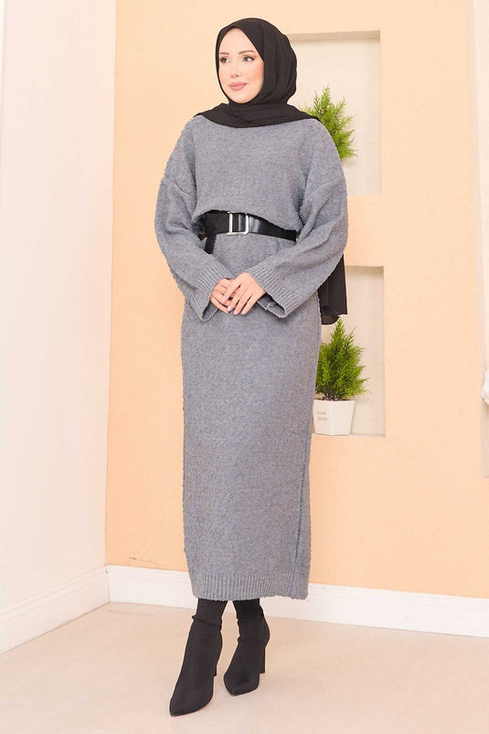 Robe hijab oversize à texture patchwork, grise
