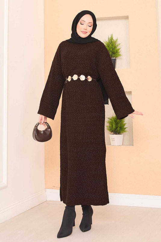 Robe hijab oversize à texture patchwork, marron