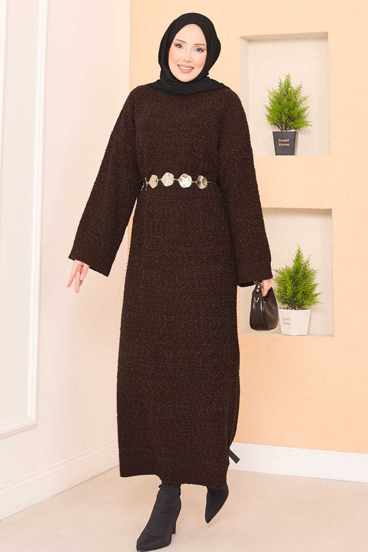 Robe hijab oversize à texture patchwork, marron