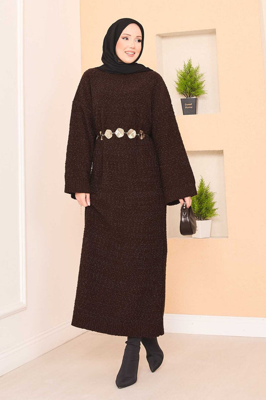 Robe hijab oversize à texture patchwork, marron