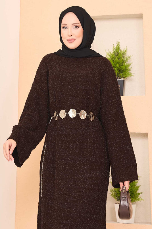 Robe hijab oversize à texture patchwork, marron