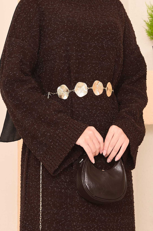 Robe hijab oversize à texture patchwork, marron