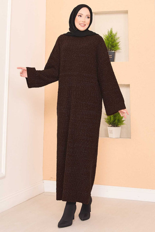 Robe hijab oversize à texture patchwork, marron