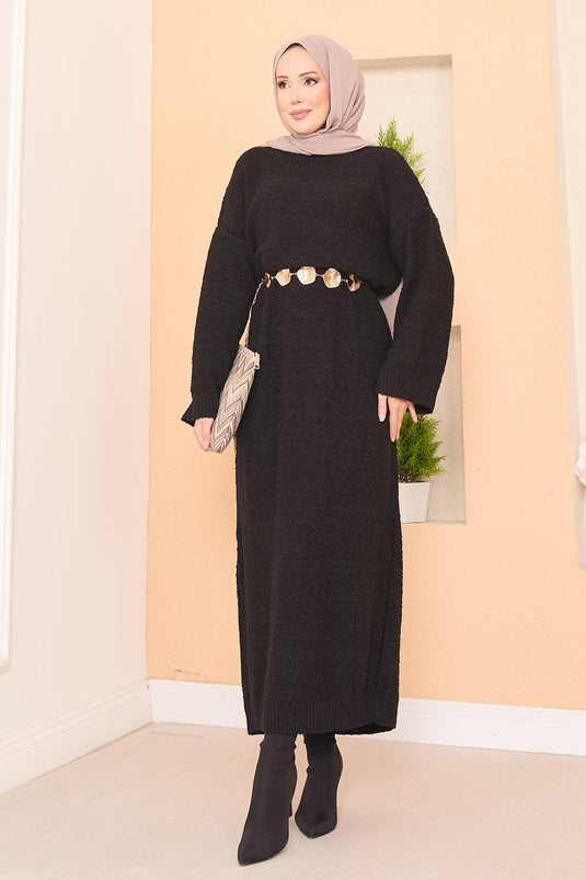 Robe hijab oversize à texture patchwork, noire
