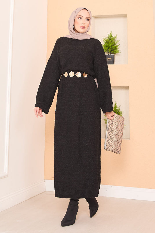 Robe hijab oversize à texture patchwork, noire