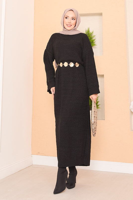 Robe hijab oversize à texture patchwork, noire