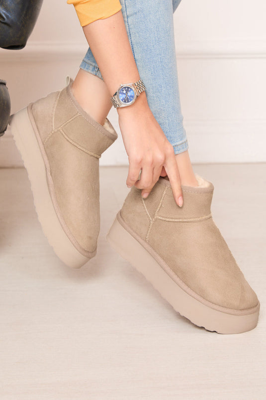 Platform Taban İçi Kürklü Bot Bej