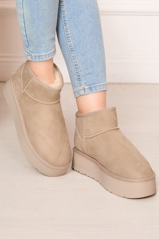 Platform Taban İçi Kürklü Bot Bej