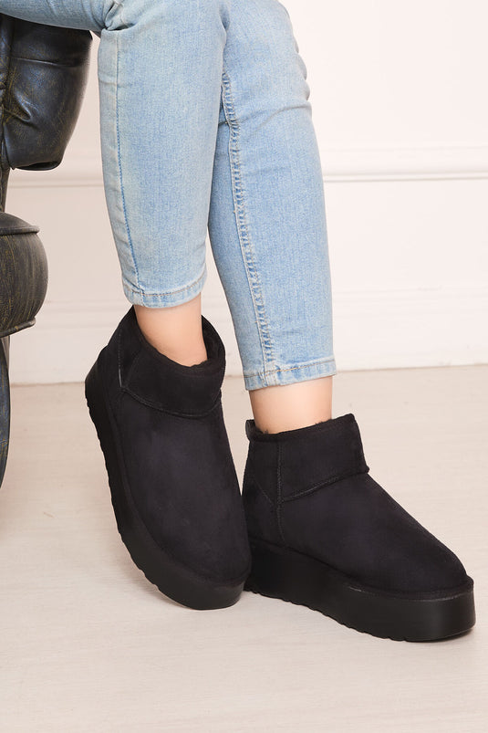 Platform Taban İçi Kürklü Bot Siyah