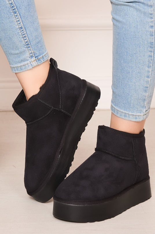 Platform Taban İçi Kürklü Bot Siyah