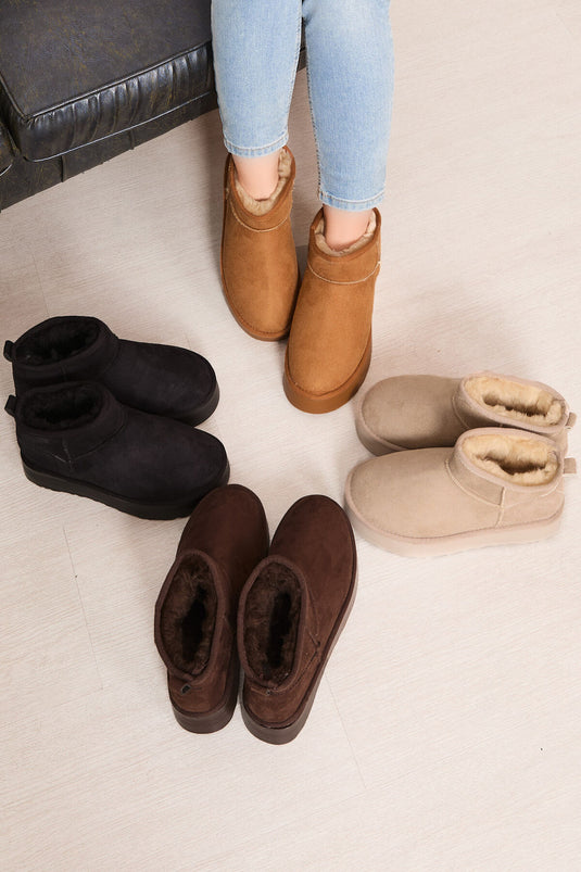 Bottes à plateforme avec semelle doublée de fourrure, beige