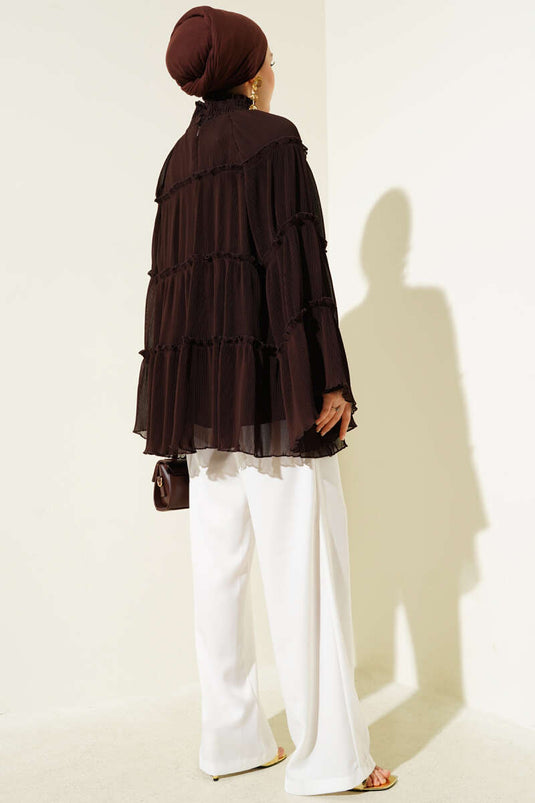 Pliseli Kat Kat Salaş Tunik Kahve