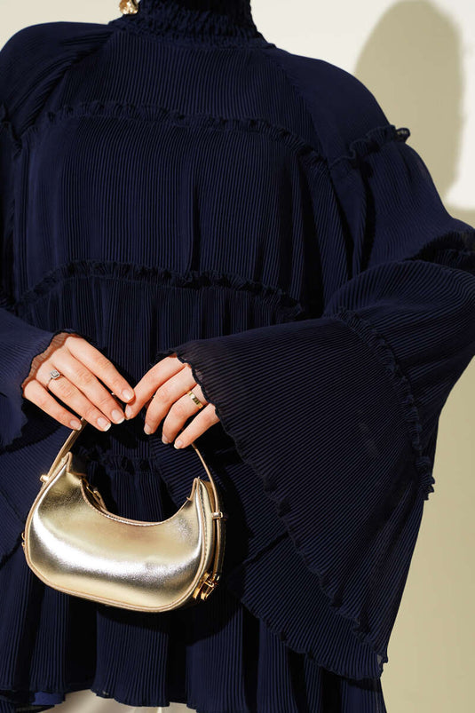 Pliseli Kat Kat Salaş Tunik Lacivert