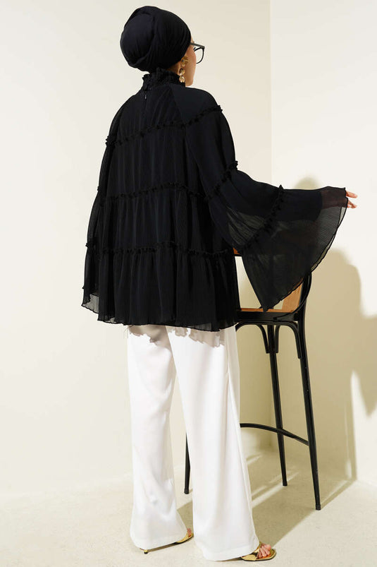 Túnica holgada plisada en capas negra