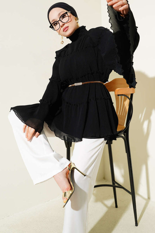 Túnica holgada plisada en capas negra