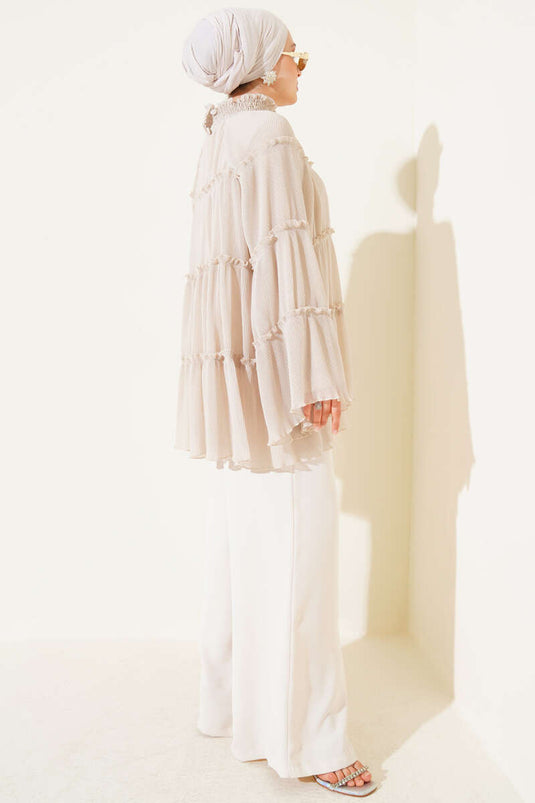 Pleated Layered Loose Tunic Stone