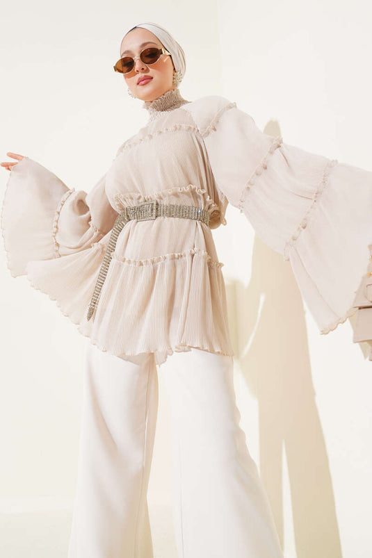 Pleated Layered Loose Tunic Stone