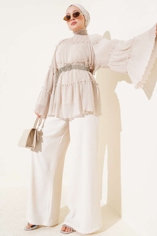 Pleated Layered Loose Tunic Stone