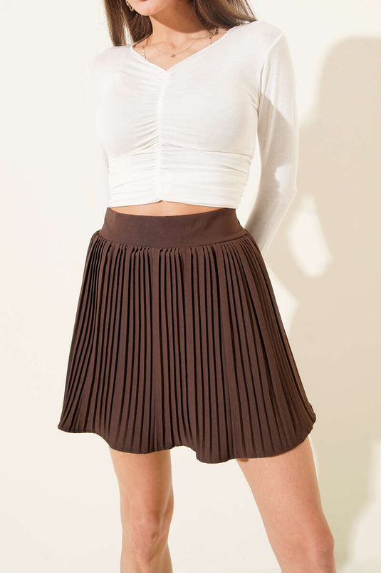 Pleated Shorts Lined Skirt Brown