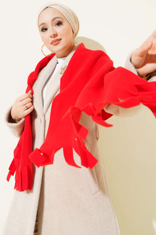 Sciarpa con nappa in pile rosso