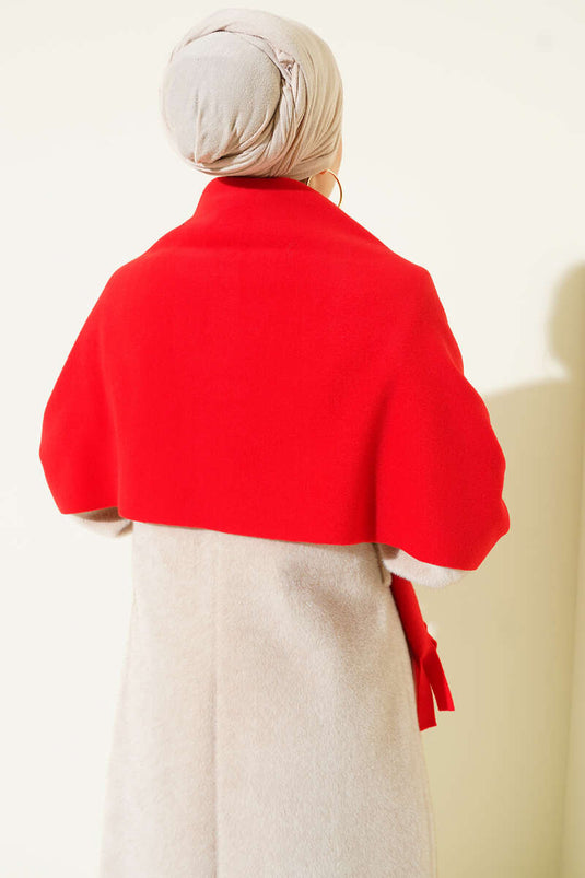 Polar Püsküllü Omuz Şalı Kırmızı