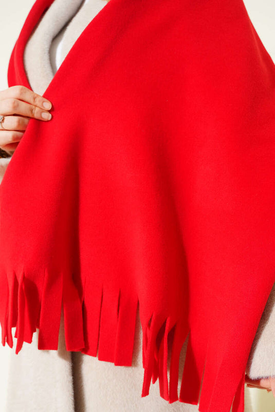 Polar Püsküllü Omuz Şalı Kırmızı