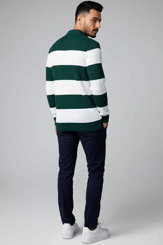 كنزة بولو رجالية مفتوحة الياقة باللون الأخضر