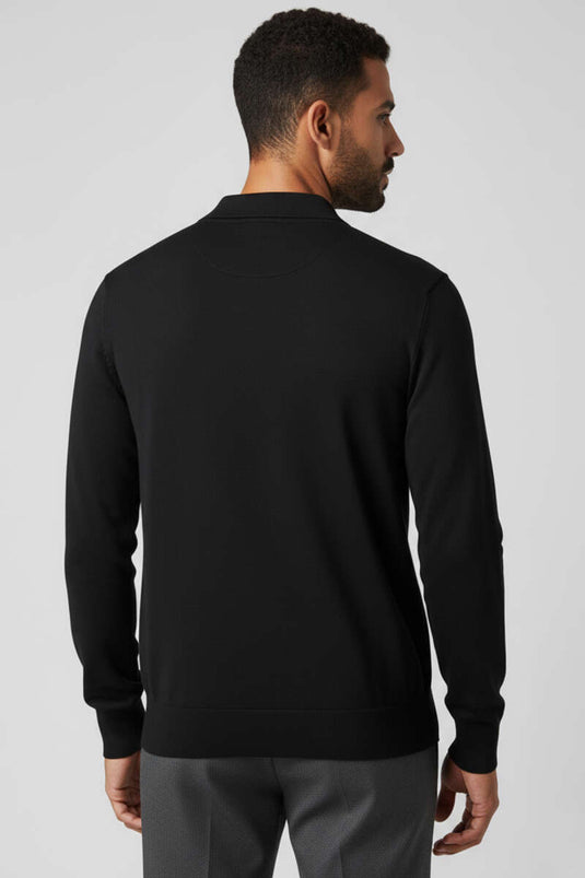 Pull polo à col boutonné pour homme, en maille noire