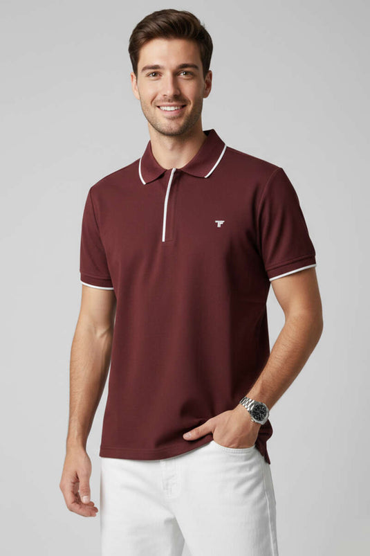 Polo Herren-T-Shirt mit verdecktem Reißverschluss, Bordeaux