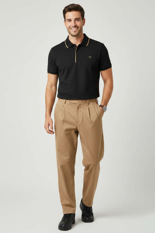 Polo Gizli Fermuarlı Erkek T-shirt Siyah