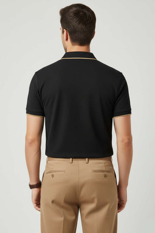 Polo Gizli Fermuarlı Erkek T-shirt Siyah