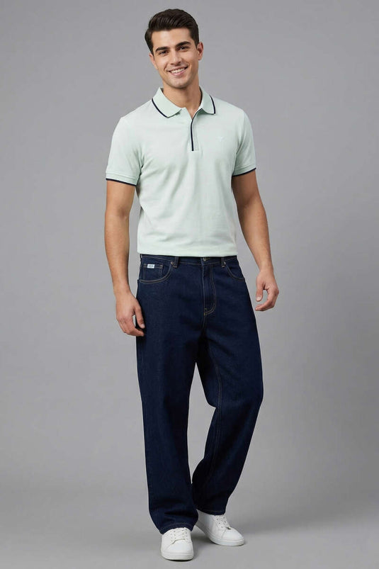 Polo Herren-T-Shirt mit verdecktem Reißverschluss, Wassergrün