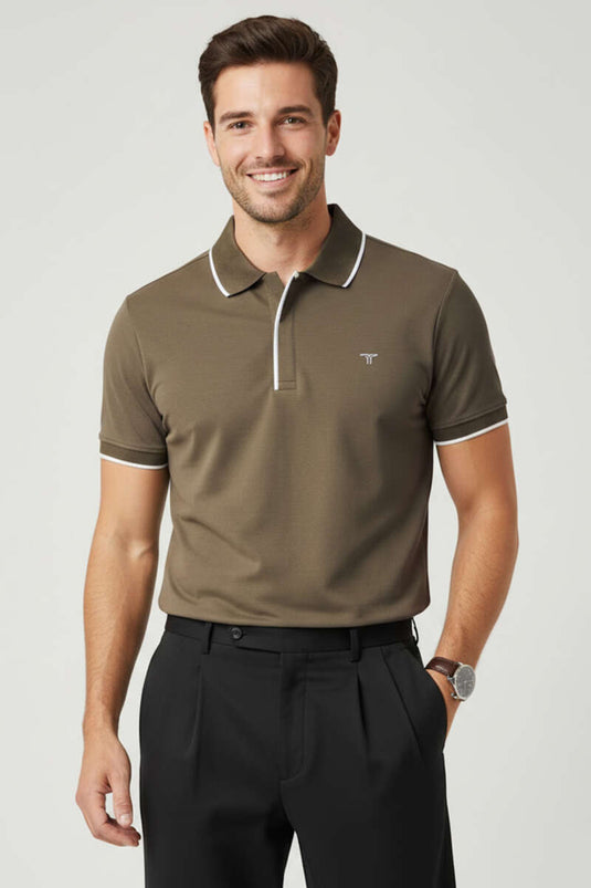 Polo à fermeture dissimulée pour homme, couleur vison