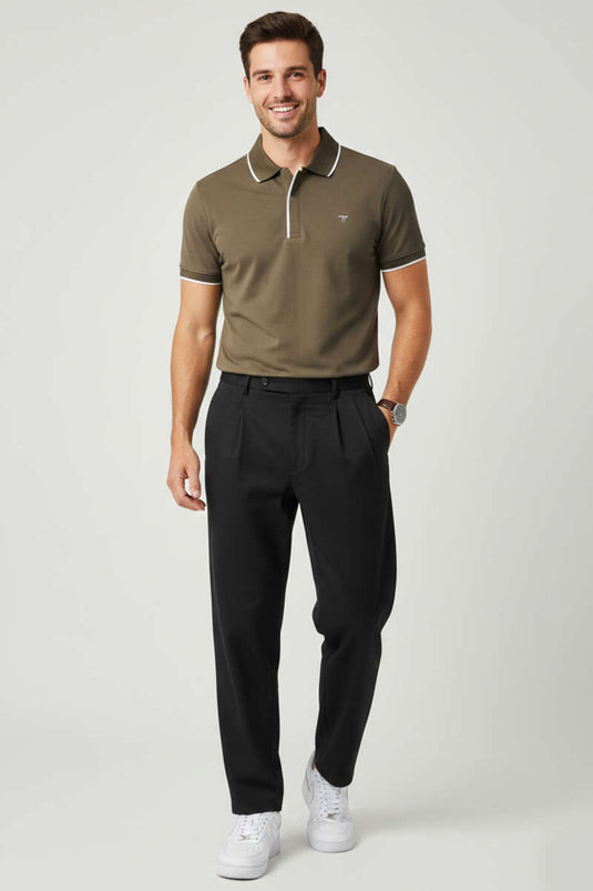 Polo à fermeture dissimulée pour homme, couleur vison