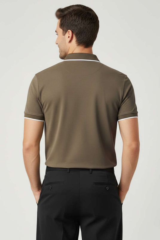 Polo à fermeture dissimulée pour homme, couleur vison