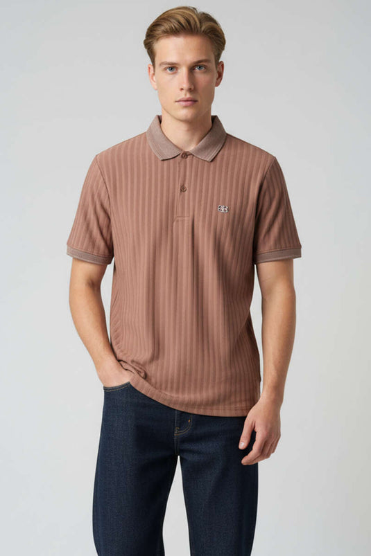Polo Yaka Arma Detaylı Erkek T-shirt Kahve