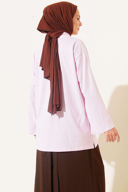 Polo Yaka Armalı Salaş Tunik Pembe