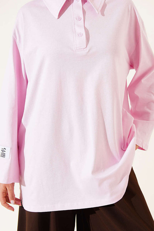 Polo Yaka Armalı Salaş Tunik Pembe