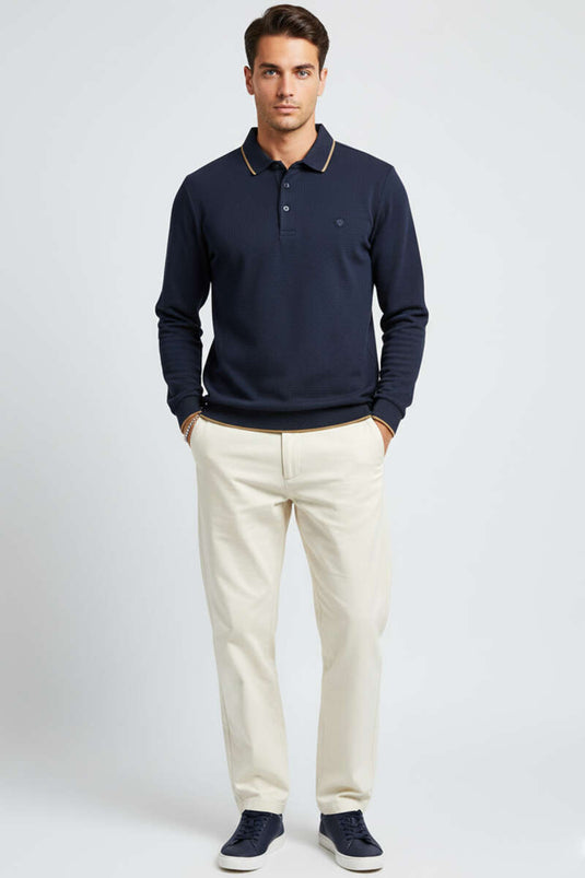 Sweat-shirt gaufré bleu marine à col polo