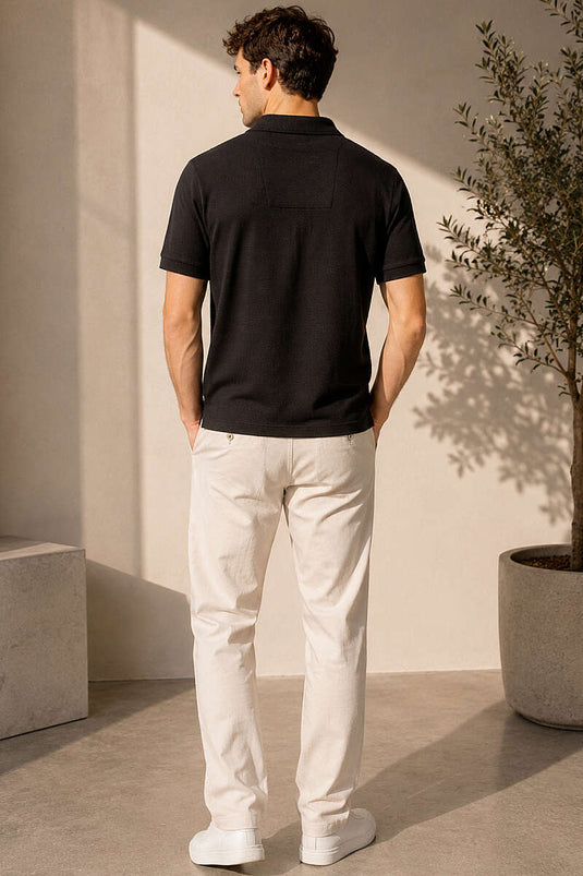 T-shirt basique à col polo zippé marron