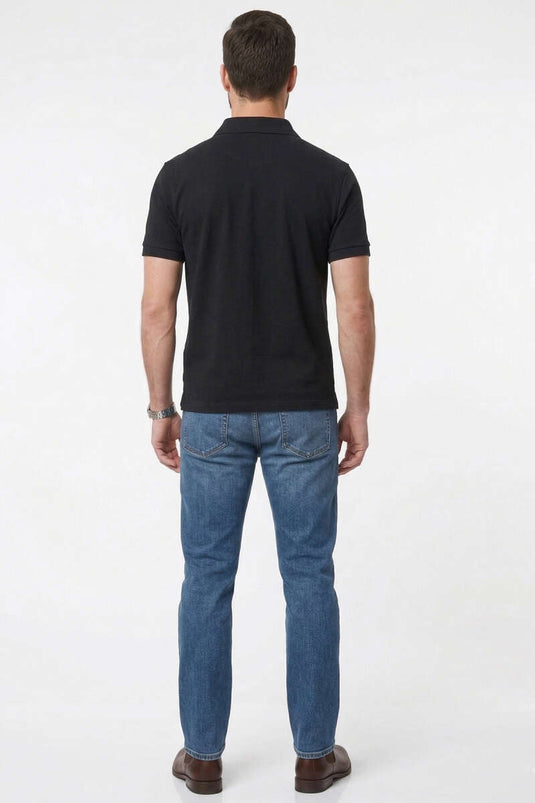 T-shirt uomo basic in tensel con collo a polo, nero