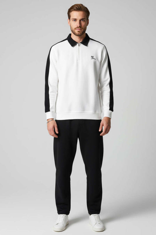 Sweat-shirt pour homme à col polo bordé blanc