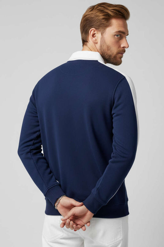 Polo Yaka Biyeli Erkek Sweatshirt Lacivert