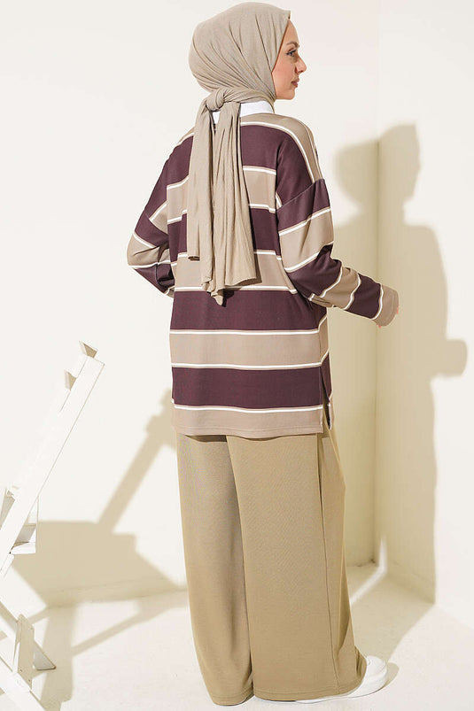 Conjunto De Cuello Polo En Kaki Con Bloques De Color