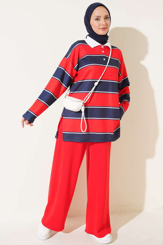 Completo Polo A Collo A Blocchi Rosso