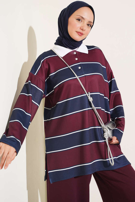 Paars Kleurvlak Polo Kraag Set