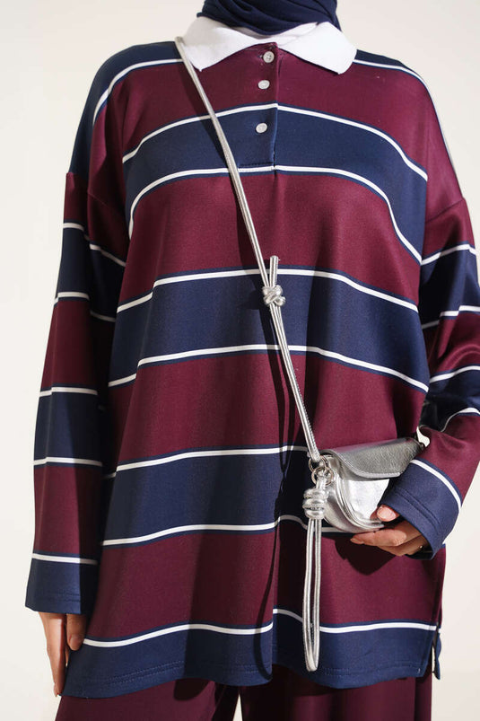 Paars Kleurvlak Polo Kraag Set