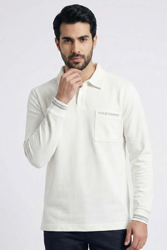 Sweat-shirt pour homme à col polo avec poche blanc