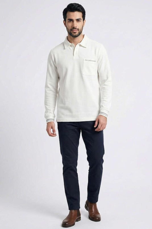 Sweat-shirt pour homme à col polo avec poche blanc