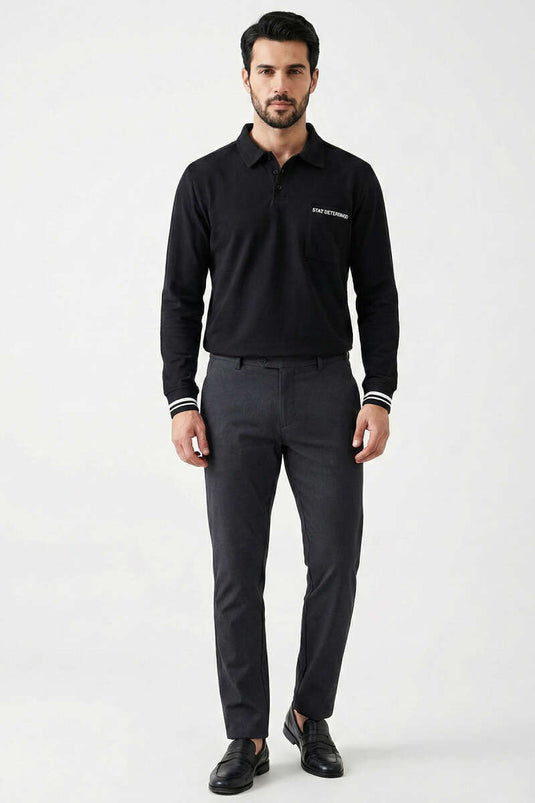 Sweat-shirt pour homme à col polo avec poche noir